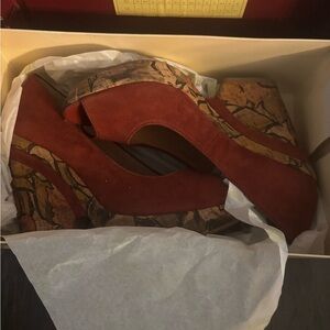 Women's Rust Red Suede Platform Wedge Heels